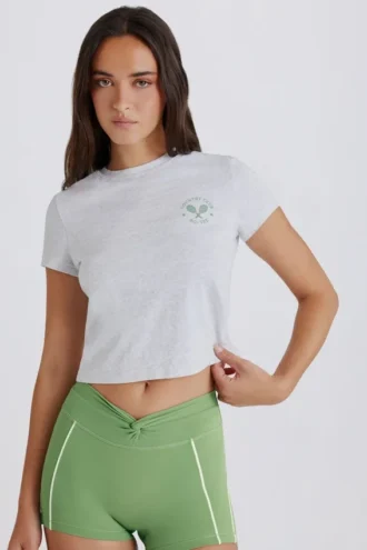 T-shirt corta con stampa in grigio melange