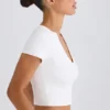 T-shirt corta in jersey di cotone elasticizzato con stampa grafica in bianco