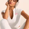 T-shirt corta in jersey di cotone elasticizzato con stampa grafica in bianco