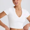 T-shirt corta in jersey di cotone elasticizzato con stampa grafica in bianco