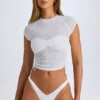 T-shirt corta trasparente con arricciature Santana in bianco T-shirt corta trasparente con arricciature Santana in bianco
