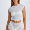 T-shirt corta trasparente con arricciature Santana in bianco T-shirt corta trasparente con arricciature Santana in bianco