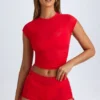 T-shirt corta trasparente con ruches Santana in rosso fuoco T-shirt corta trasparente con ruches Santana in rosso fuoco