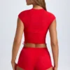 T-shirt corta trasparente con ruches Santana in rosso fuoco T-shirt corta trasparente con ruches Santana in rosso fuoco