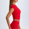 T-shirt corta trasparente con ruches Santana in rosso fuoco T-shirt corta trasparente con ruches Santana in rosso fuoco