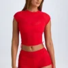 T-shirt corta trasparente con ruches Santana in rosso fuoco T-shirt corta trasparente con ruches Santana in rosso fuoco