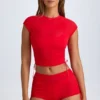 T-shirt corta trasparente con ruches Santana in rosso fuoco T-shirt corta trasparente con ruches Santana in rosso fuoco