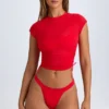 T-shirt corta trasparente con ruches Santana in rosso fuoco T-shirt corta trasparente con ruches Santana in rosso fuoco