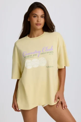 T-shirt oversize con stampa in giallo limone