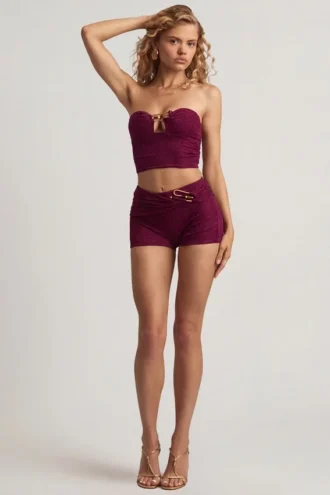 Teagan Mid-Rise Shorts in Berry Purple