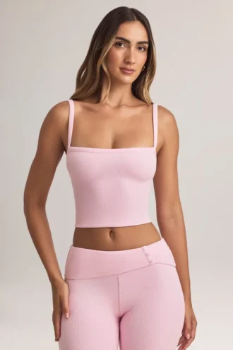 Top a canotta con scollo quadrato in modal Lai, rosa pastello