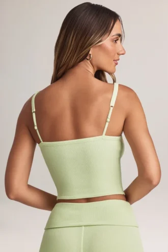 Top a canotta con scollo quadrato in modal Lai, verde salvia