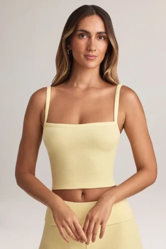 Top a canotta con scollo quadrato Lai in Modal, color sorbetto al limone