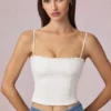 Top a canotta Hania in modal con ricamo inglese, bianco Top a canotta Hania in modal con ricamo inglese, bianco