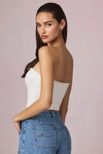 Top a canotta Hania in modal con ricamo inglese, bianco