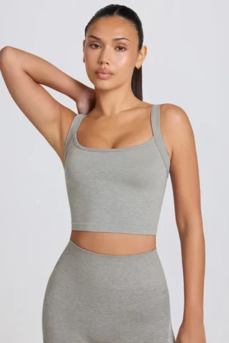 Top a canotta lungo senza cuciture Super Sculpt in grigio melange