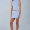 Top a collo alto in finta pelle scamosciata Aurelle  in blu tenue