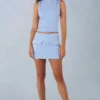 Top a collo alto in finta pelle scamosciata Aurelle  in blu tenue