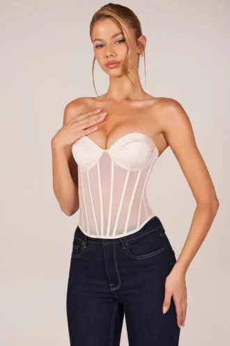 Top a corsetto con allacciatura a fascia Zoa in avorio
