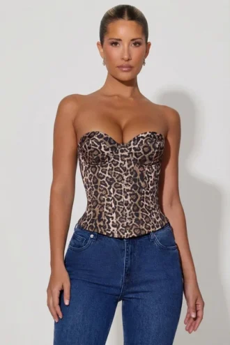 Top a corsetto con lacci Araminta con stampa leopardata
