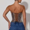 Top a corsetto con lacci Araminta con stampa leopardata