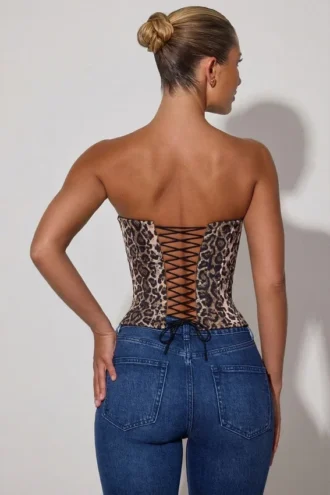 Top a corsetto con lacci Araminta con stampa leopardata