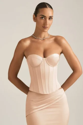 Top a corsetto con lacci Araminta in beige dorato