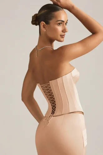 Top a corsetto con lacci Araminta in beige dorato