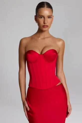Top a corsetto con lacci Araminta in rosso fuoco