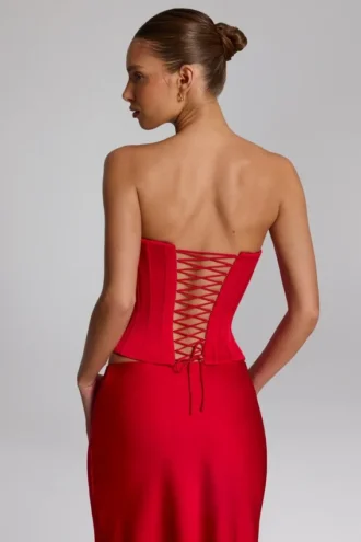 Top a corsetto con lacci Araminta in rosso fuoco
