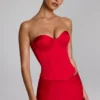 Top a corsetto con lacci Araminta in rosso fuoco
