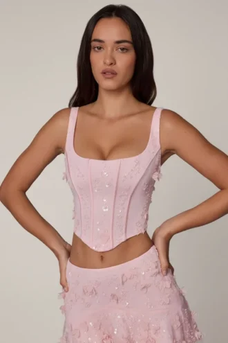 Top a corsetto con lacci decorati Letitia in rosa tenue