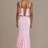 Top a corsetto con lacci in raso premium Elvira in rosa confetto