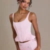 Top a corsetto con lacci in raso premium Elvira in rosa confetto