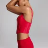 Top a corsetto con lacci in vinile Lamiya in rosso fuoco Top a corsetto con lacci in vinile Lamiya in rosso fuoco