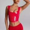Top a corsetto con lacci in vinile Lamiya in rosso fuoco Top a corsetto con lacci in vinile Lamiya in rosso fuoco