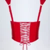 Top a corsetto con lacci in vinile Lamiya in rosso fuoco Top a corsetto con lacci in vinile Lamiya in rosso fuoco