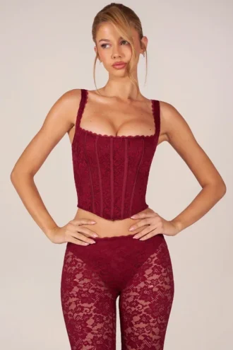 Top a corsetto con lacci Jemara in rosso ciliegia
