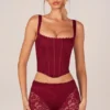 Top a corsetto con lacci Jemara in rosso ciliegia