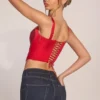 Top a corsetto con scollo a cuore e lacci Allure in rosso rosa