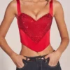 Top a corsetto con scollo a cuore e lacci Allure in rosso rosa