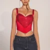 Top a corsetto con scollo a cuore e lacci Allure in rosso rosa