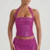 Top a corsetto con scollo all’americana e decorazioni Caralie in magenta