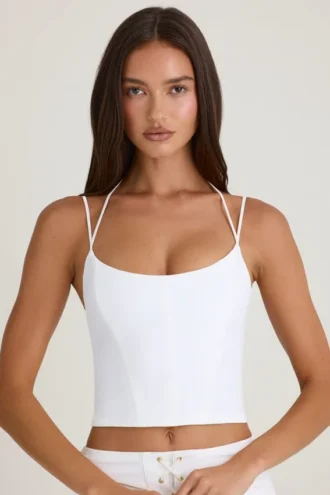 Top a corsetto con spalline e collo all’americana Elba in bianco