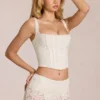 Top a corsetto con stecche e scollo rotondo in pizzo Cherith, colore avorio Top a corsetto con stecche e scollo rotondo in pizzo Cherith, colore avorio