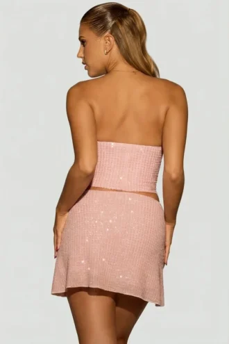 Top a corsetto drappeggiato con decorazioni in argento sterling, colore rosa lavanda