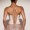 Top a corsetto drappeggiato con lacci in raso Yulea, colore oro Top a corsetto drappeggiato con lacci in raso Yulea, colore oro