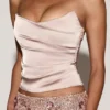 Top a corsetto drappeggiato con lacci in raso Yulea, colore oro Top a corsetto drappeggiato con lacci in raso Yulea, colore oro