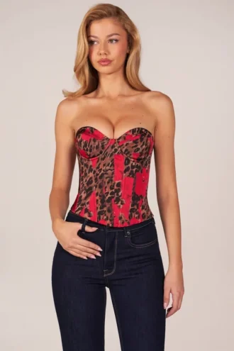 Top a fascia con allacciatura in pizzo con stampa leopardata rosa
