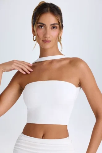 Top a fascia con dettaglio choker Khai in bianco